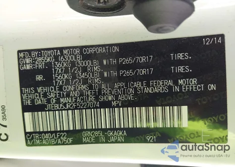 2015 Toyota 4Runner Trd Pro из США, поврежденный, VIN JTEBU5JR2F5227074